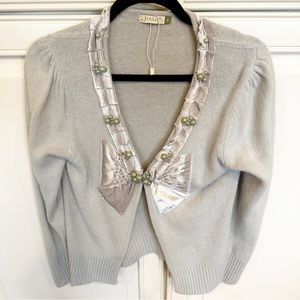 Chalet Women’s Decorative Embellished Pearl Beaded Bow Feminine Angora Cardigan